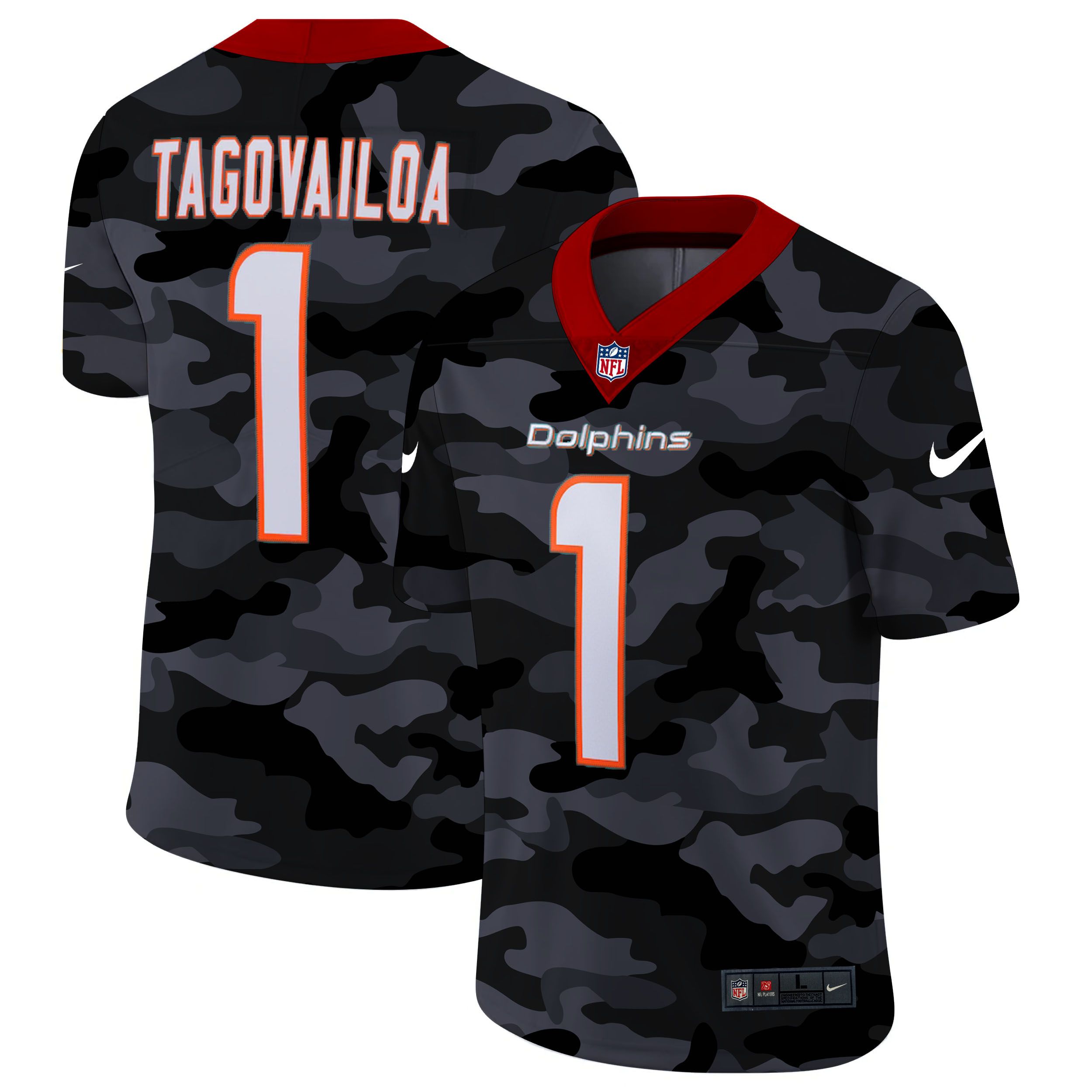 Men Miami Dolphins #1 Tagovailoa 2020 Nike Camo Salute to Service Limited NFL Jerseys
